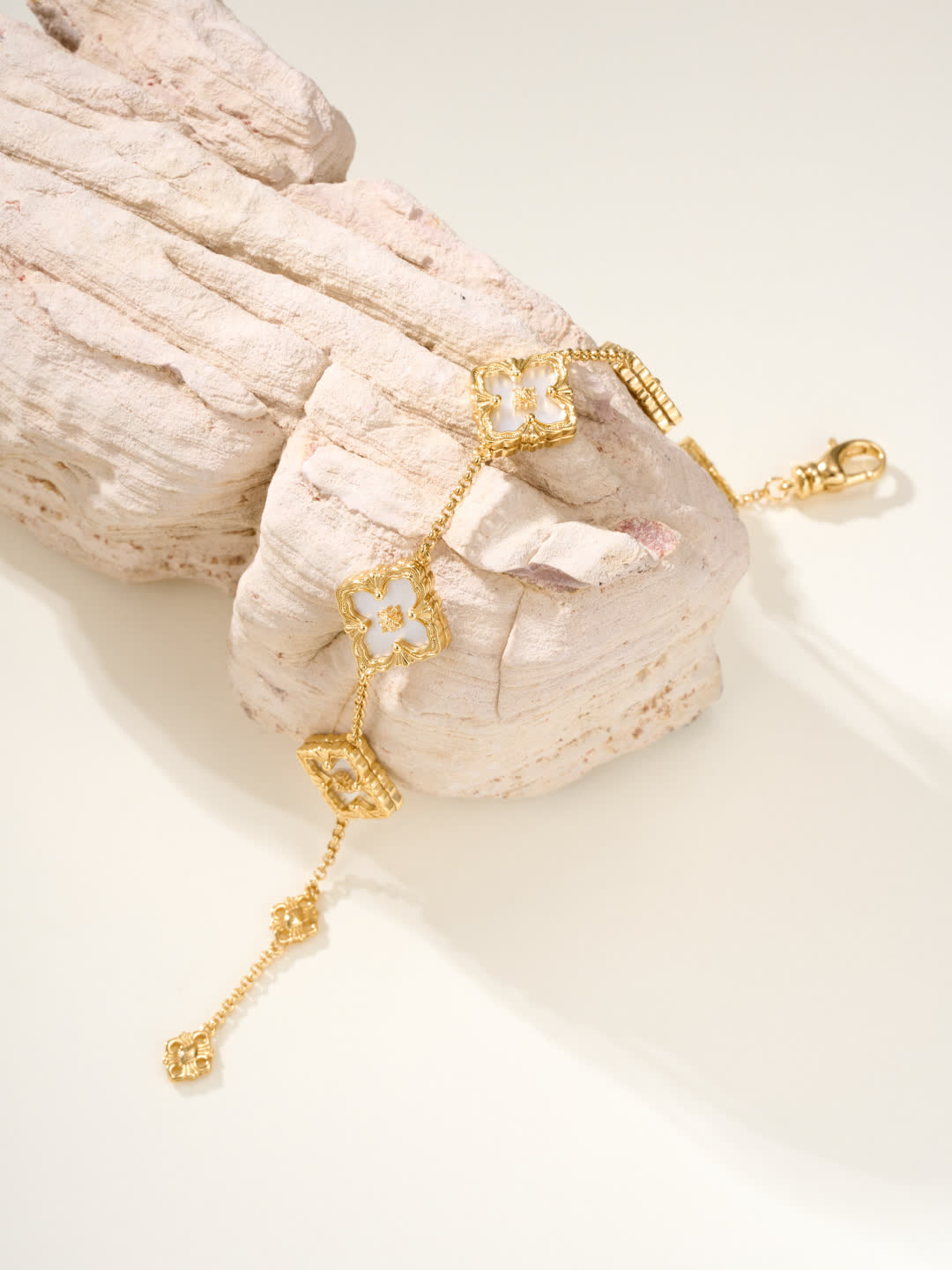 Van Cleef & Arpels Gold-Plated Bracelet with White Enamel Flowers